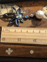 Vintage 1980s Gun Metal Swarovski Crystal Faux Pearl Necklace