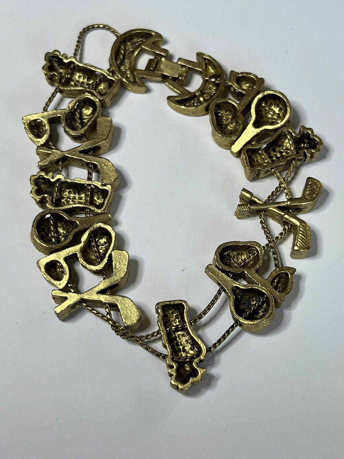 Vintage Gold Tone Golfing Enamel Bracelet