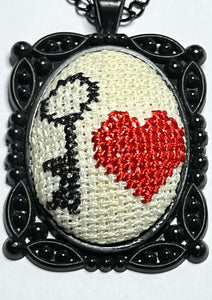 Vintage Black Tone Key Love Embroidered Black Tone Necklace