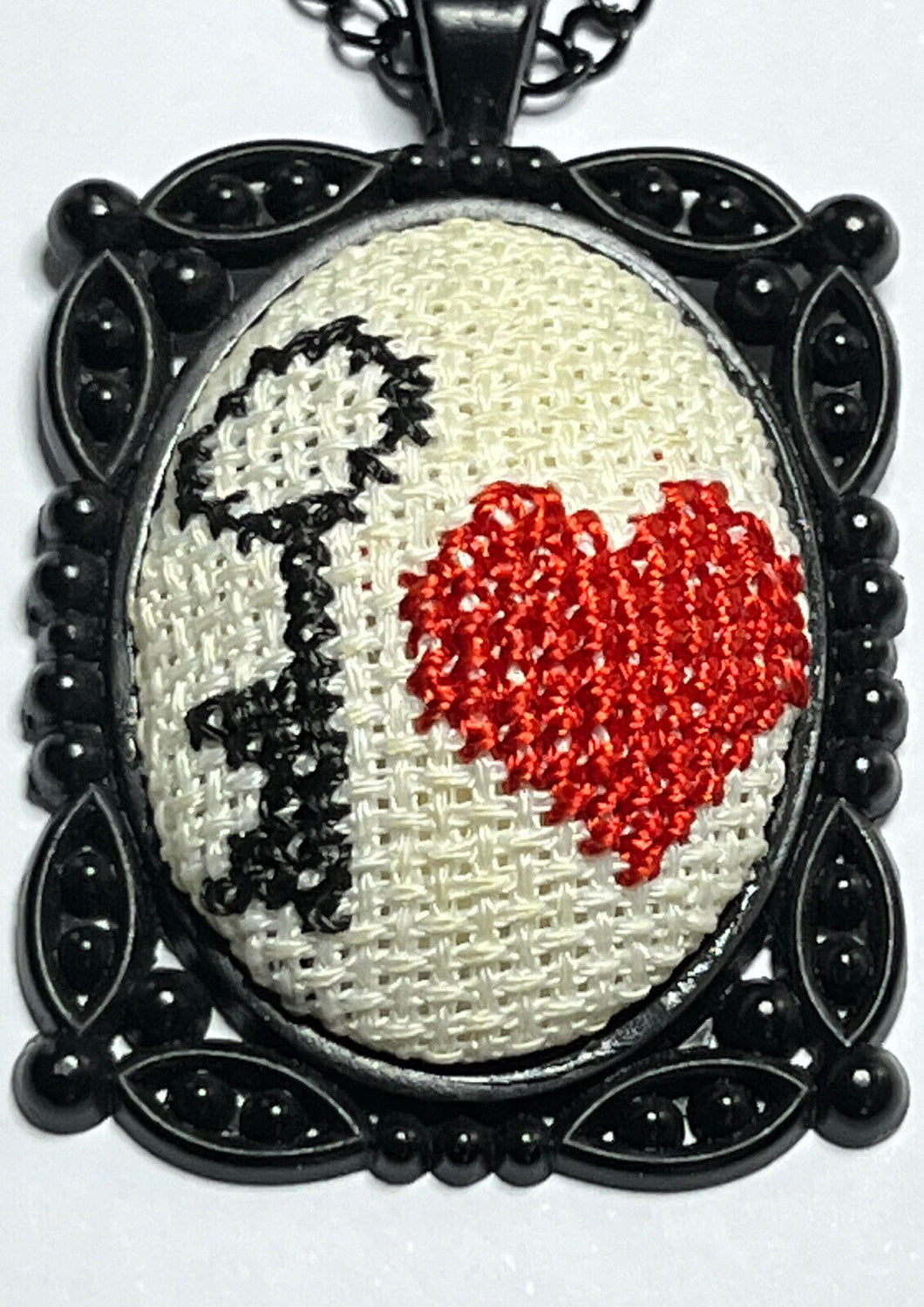 Vintage Black Tone Key Love Embroidered Black Tone Necklace