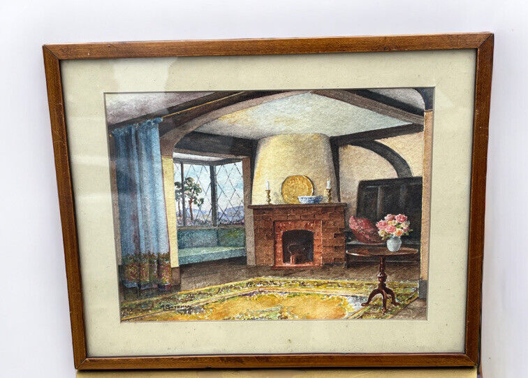 Architectural Watercolour Of A Lounge, Signed, M Bateman  & Dated.