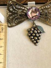 Vintage Large Bow Grapes Etruscan Brooch