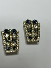 Vintage Silver Tone Blue Clear Paste Clip On Earrings