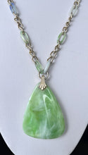 Vintage Green Blue White Marbled Acrylic Gold Tone Link Necklace Long Length
