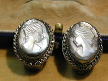 Vintage Old Carved Cameo Clip On Earrings