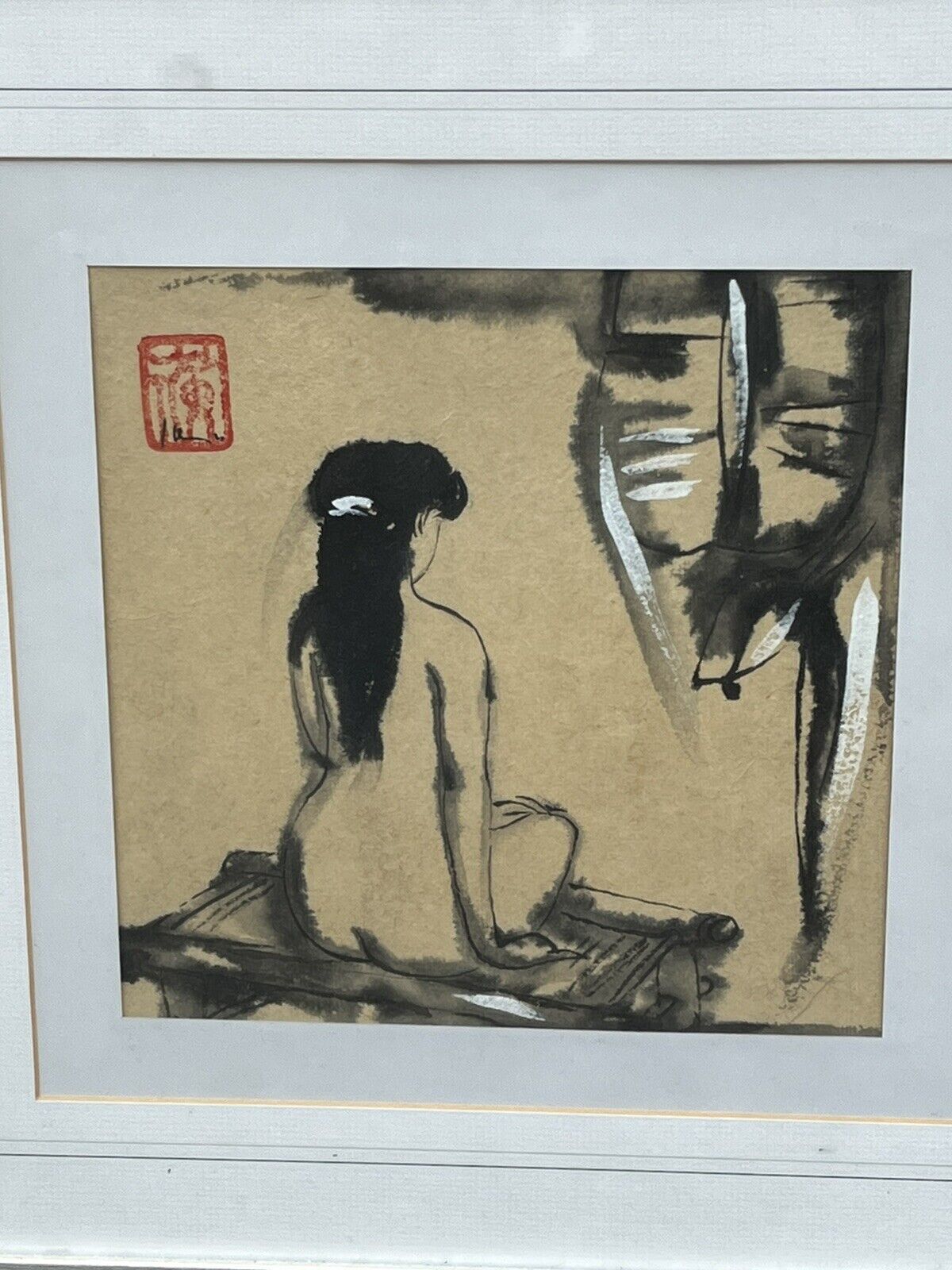 Japanese Scholar Ink Brush Work Paintings With Signed Chop Mark