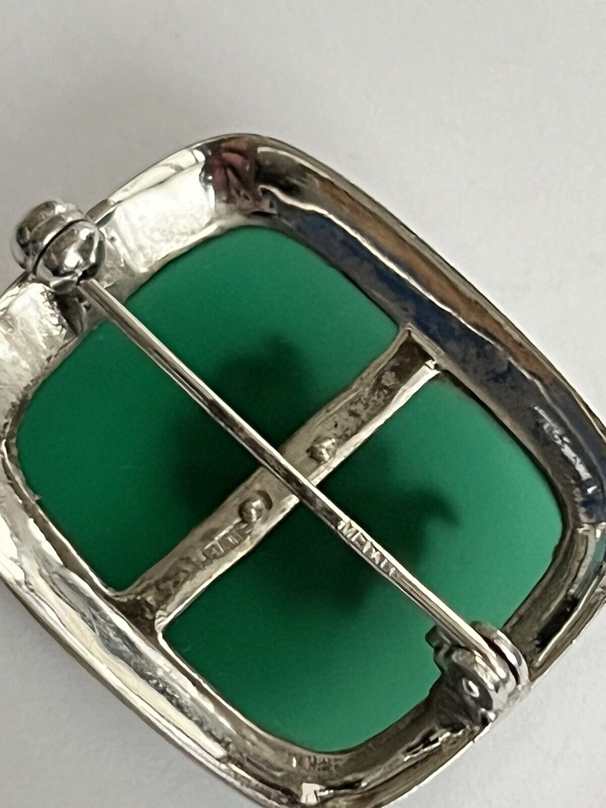 Vintage Silver 925 Green Onyx Marcasite Brooch And Screwback Earring Set