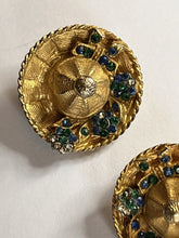 Vintage Gold Tone Hats Diamanté Clip On Earrings