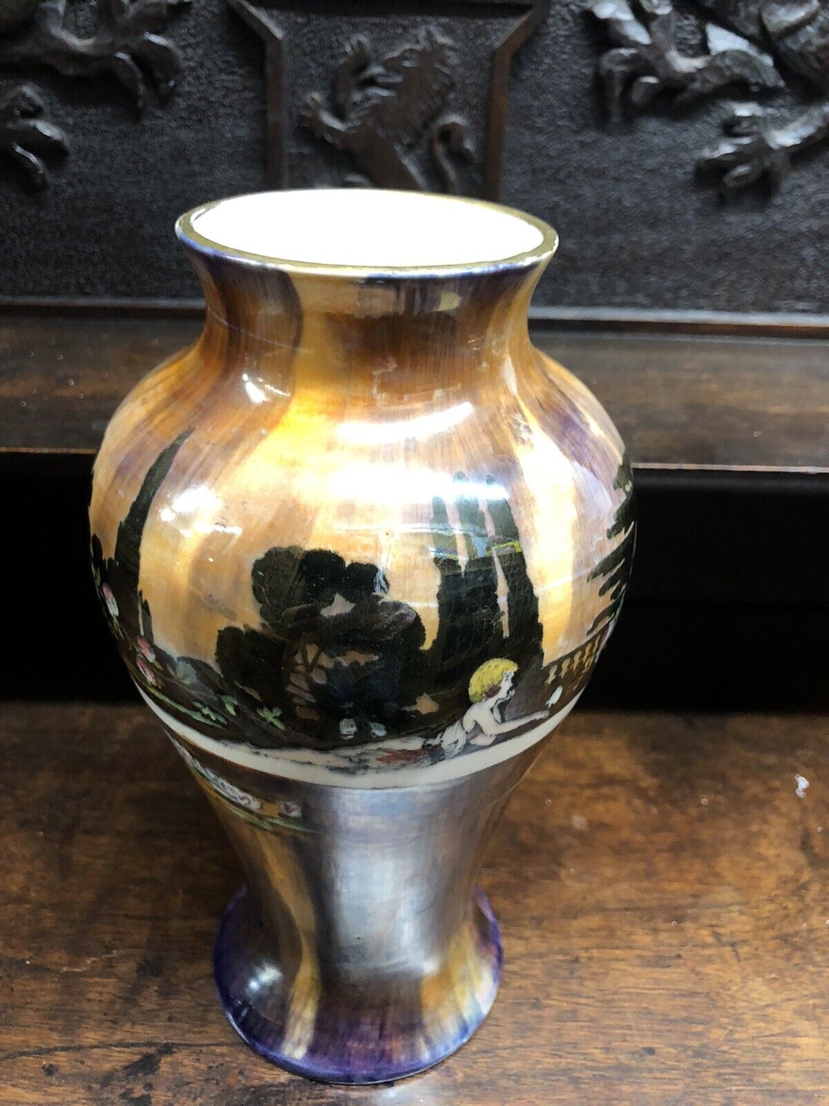 Wilkinsons Royal Staffordshire lustre pottery vase in the Pans Garden design.