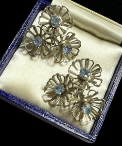 Vintage Coro Silver Tone Blue Stone Screwback Earrings