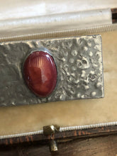 Vintage Arts And Crafts Pewter Red Stone Brooch C Clasp