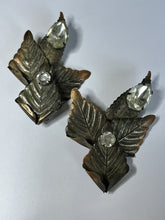 Vintage Statement Detailed Leaves Diamanté Clip On Earrings