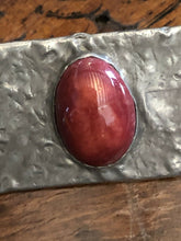 Vintage Arts And Crafts Pewter Red Stone Brooch C Clasp