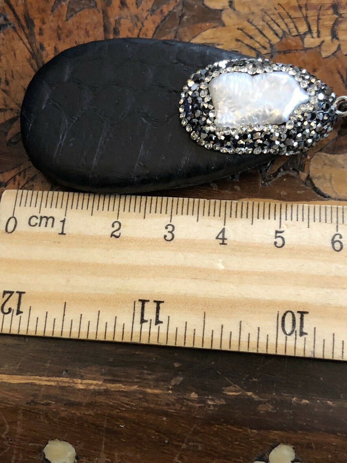 Vintage Gunmetal Grey Diamanté Baroque Pearl Necklace
