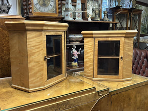 Superb Pair Of Satinwood Collectors Table / Wall Display Cabinets.