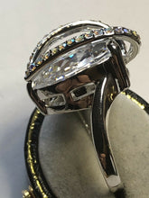 Vintage Rhodium Plated 3D Heart Cubic Zirconia Statement Ring