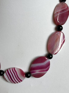 Vintage Pink Agate Stone Necklace Bracelet Set Statement Pieces