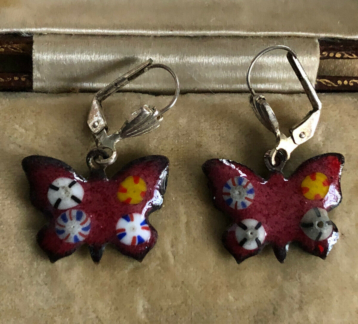 Vintage Red Enamelled Butterfly Earrings