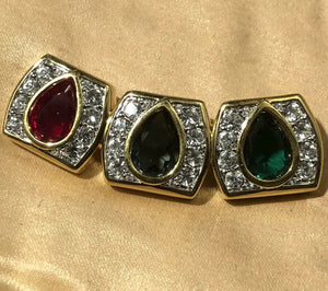 Vintage Swarovski Swan Signed 3 Colour Stone Teardrop Brooch