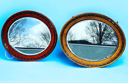 Edwardian Pair Of Oval Wall Mirrors. Bevelled Edge Glass.