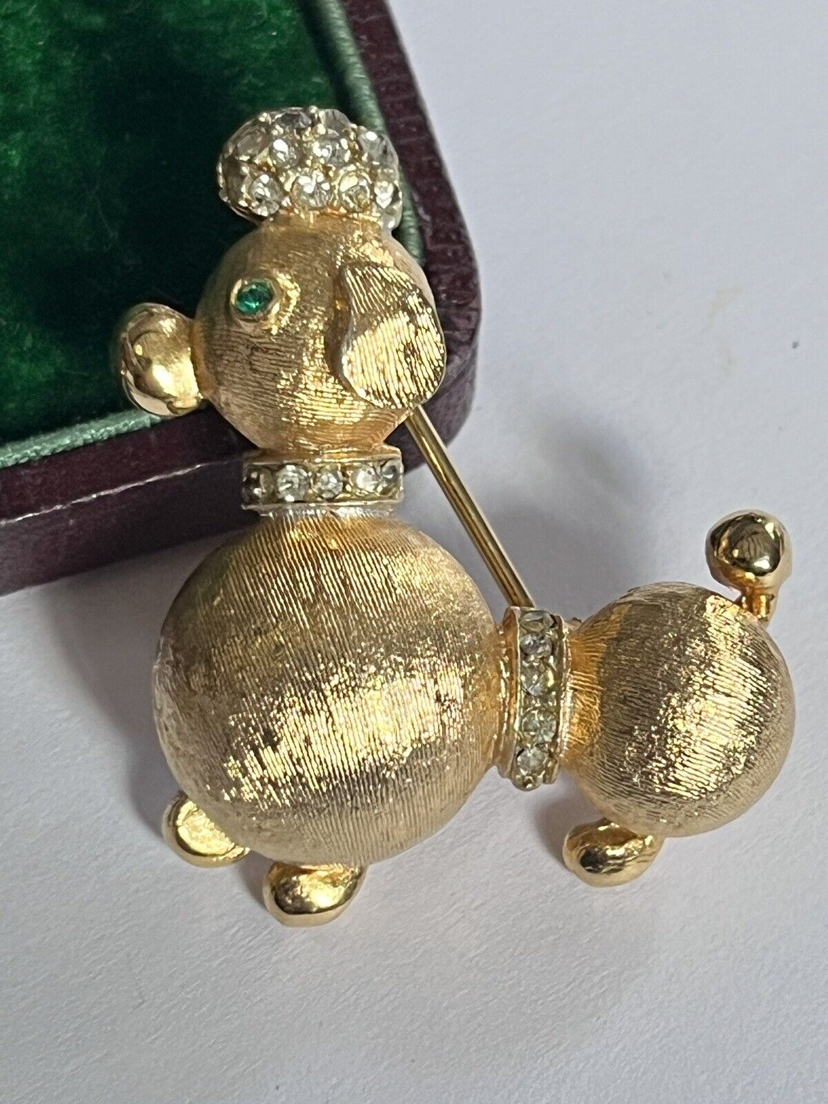 Vintage Poodle Gold Tone Diamanté Brooch