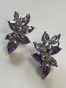 Vintage 1980s Rhodium Plated Purple Crystal Earrings New Old Stock Boxed