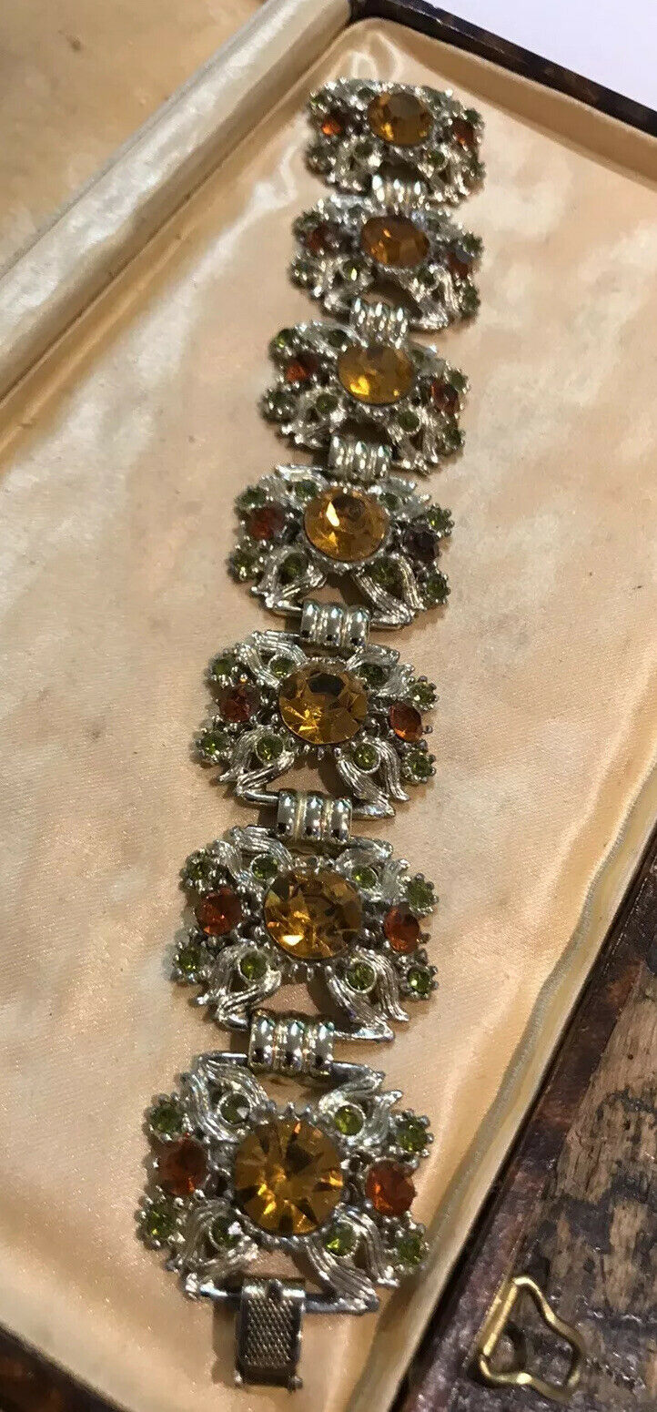 Vintage Old Diamanté Browns Greens Bracelet