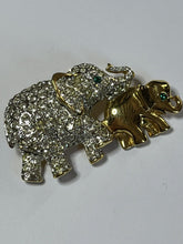 Vintage Gold Tone Diamanté Elephant And Calf Brooch