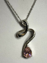 Vintage 1980s Rhodium Plated Pink Teardrop Crystal Necklace New Old Stock