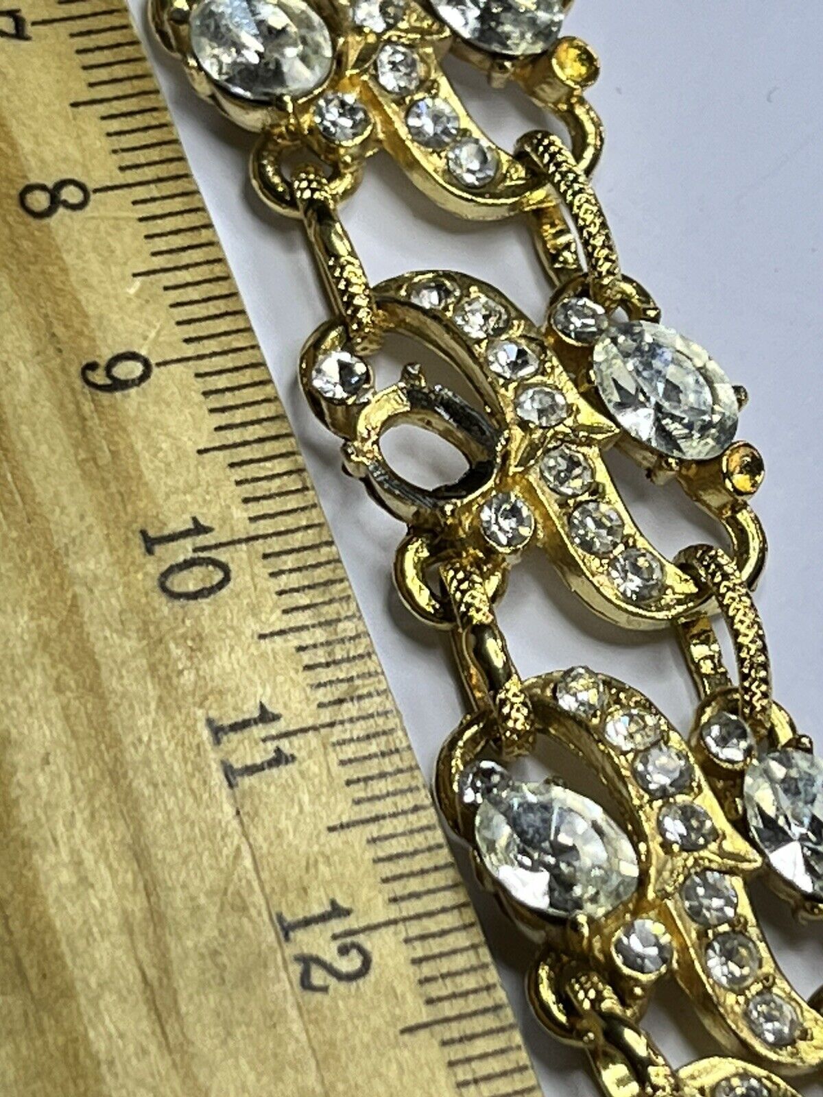 Vintage Signed Gold Plated Detailed Diamanté Bracelet