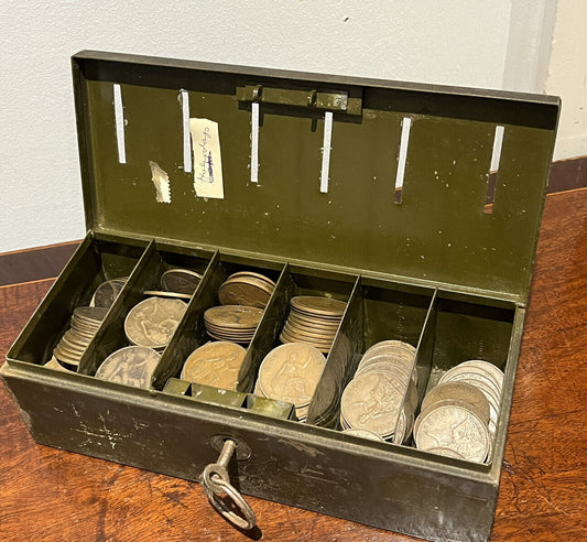 Victorian Coin Collection in Metal Safe Box With Key
