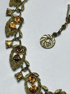 Vintage Gold Tone Orange Aurora Borealis Paste Leabves Necklace