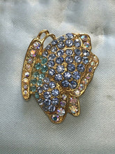 Vintage Gold Tone Butterfly Blue Diamanté Brooch
