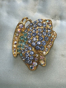Vintage Gold Tone Butterfly Blue Diamanté Brooch