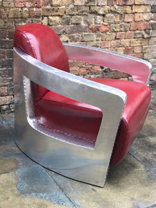 Aviators Armchair. Aluminium With Red Leather Upholstery.