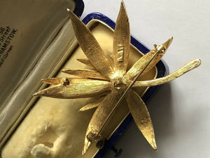 Vintage Gold Tone Leaf Spray Stylistic Brooch