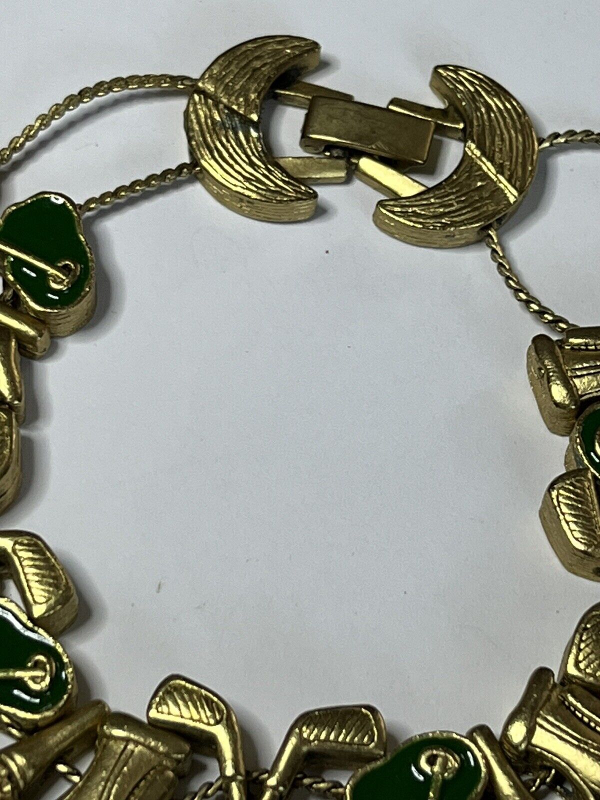 Vintage Gold Tone Golfing Enamel Bracelet