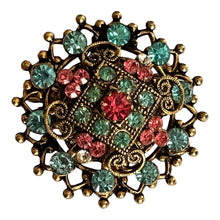 Vintage Signed Coro Blue Pink Clear Diamanté Detailed Brooch