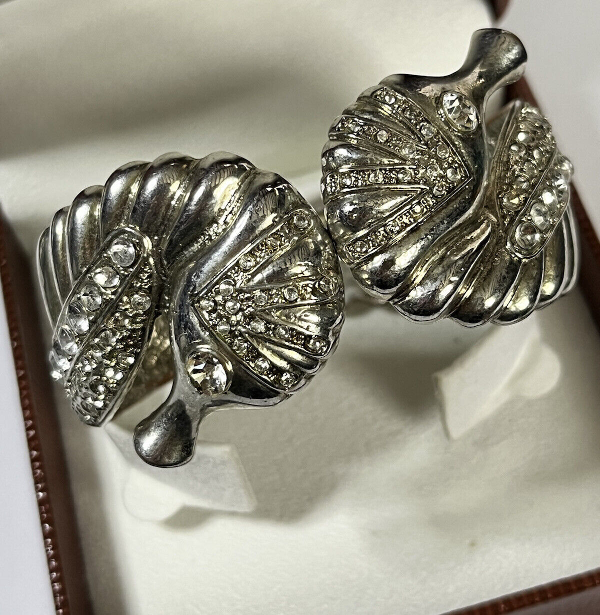 Vintage Silver Tone Seahorses Statement Hinged Cuff Bracelet