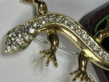 Vintage Gold Tone Diamanté Lizard Brooch