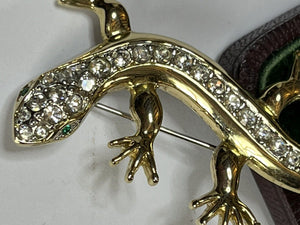 Vintage Gold Tone Diamanté Lizard Brooch