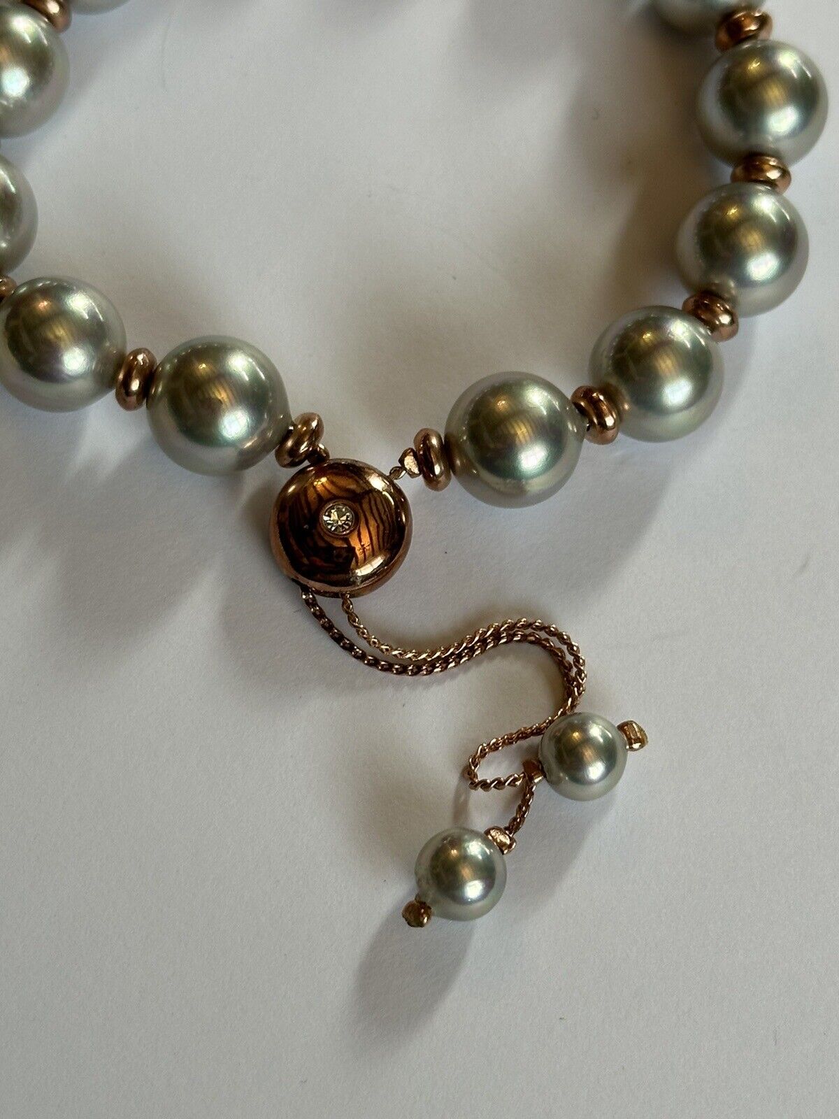 Vintage Grey Faux Pearl Rose Gold Plated Adjustable Bracelet