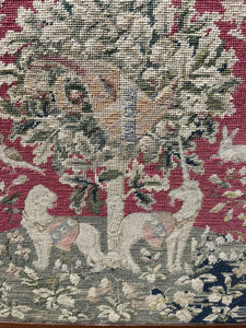Antique fire screen with tapestry, fully height  adjustable