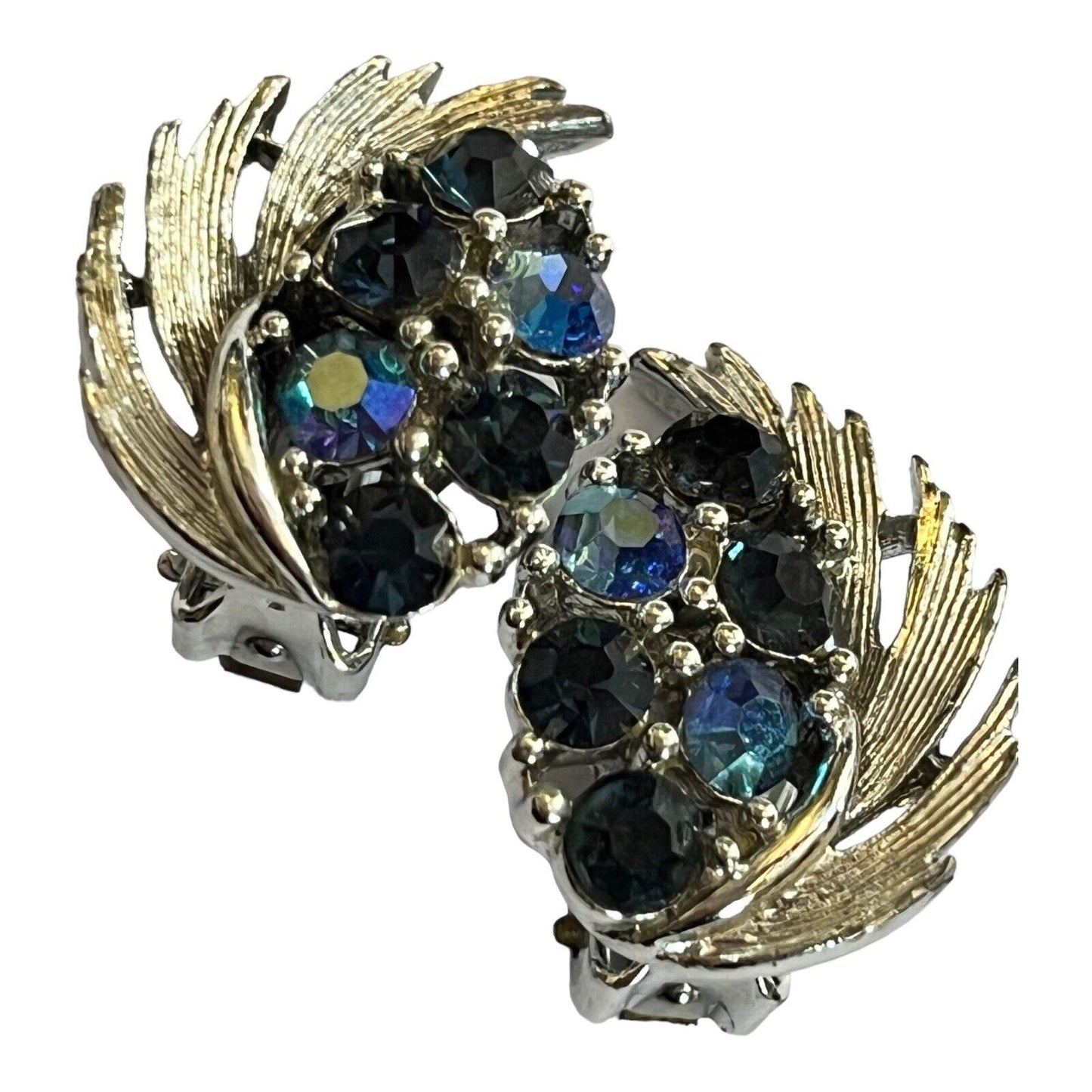 Vintage Lisner Signed Blue Diamanté Clip on Earrings