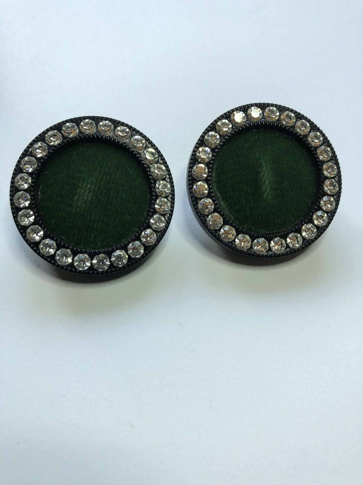 Vintage Signed Green Velvet Diamanté Clip On Earrings