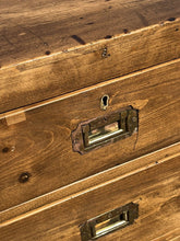 Pine Campaign Style Chest. Military Chest. With Brass Handles & Brass Bound.
