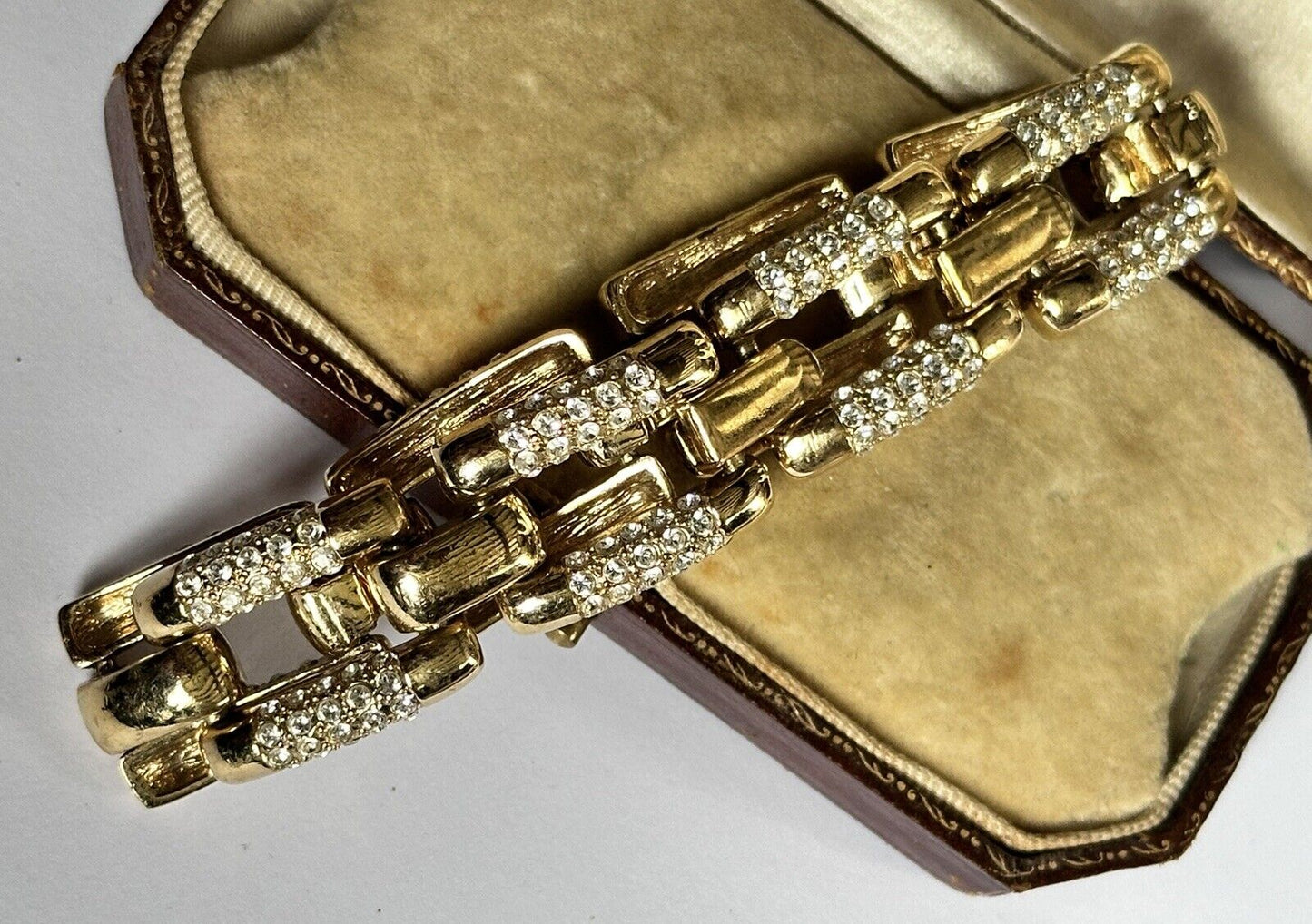 Vintage 1980s Gold Plated Diamanté Link Bracelet