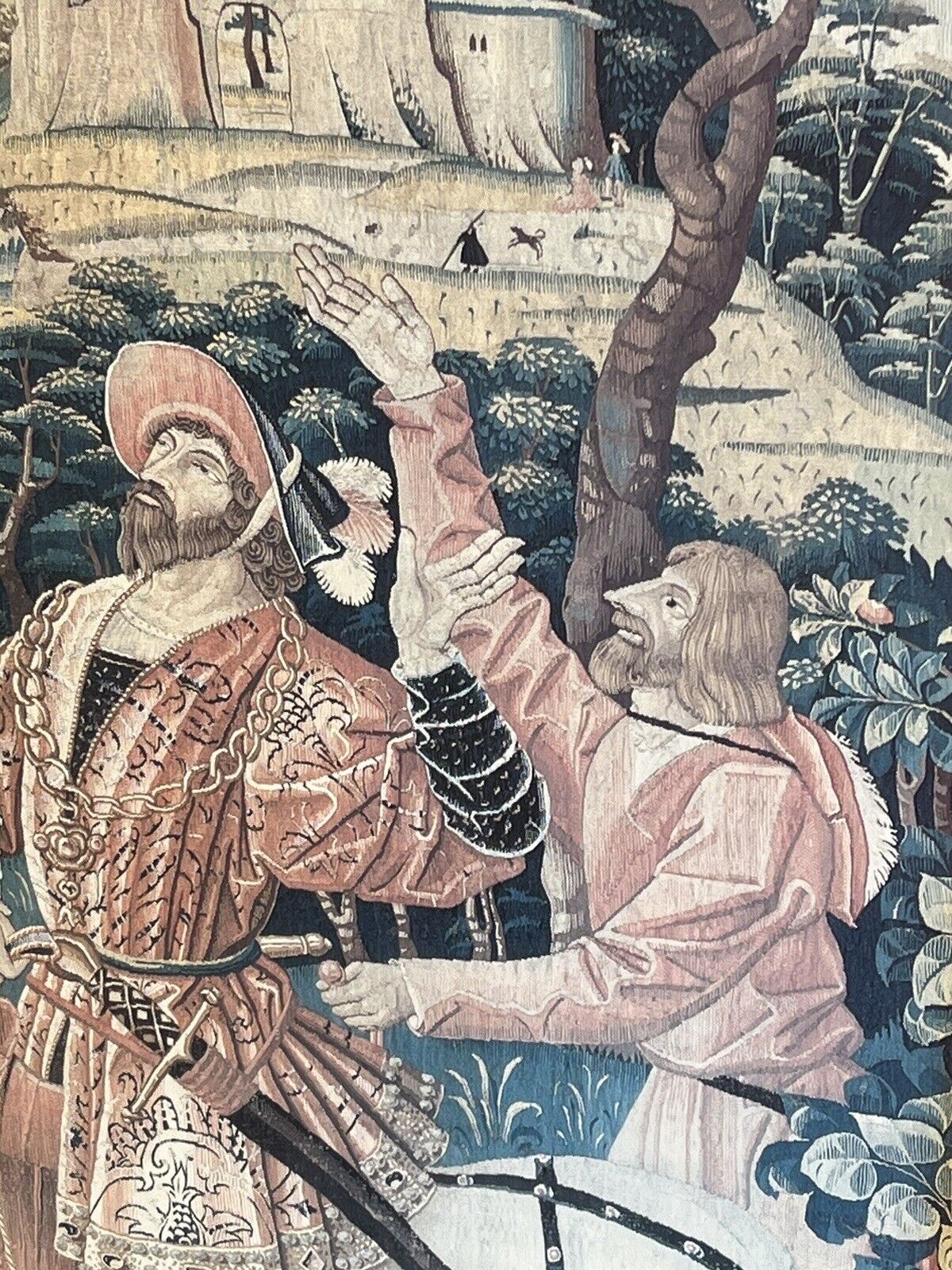 Tudor Hunting Scene Tapestry, Hunting Dogs & Birds Of Prey. HUGE IN SIZE