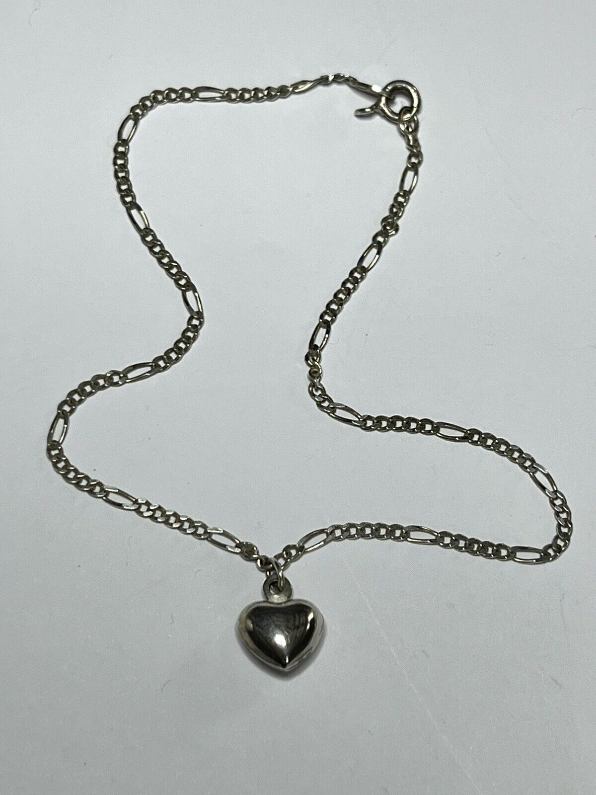 Vintage Silver 925 Chain Heart Charm Bracelet