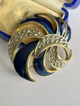 Vintage Gold Tone Blue Enamel Swirl Brooch